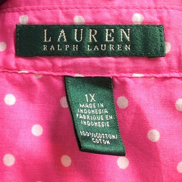 Lauren Ralph Lauren Pink Polka Dot Button Down Top (Size: 1X) - Picture 10 of 12